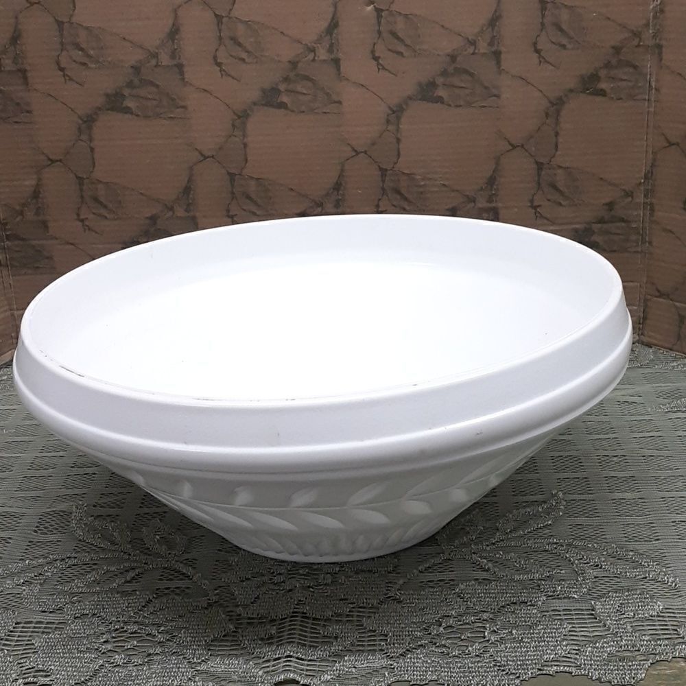 VINTAGE INDIANA GLASS White Milk Glass Laurel large Serving Bowl farmhouse MCM‎